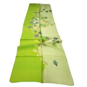 Silk Handpainted Rectangular Scarf in a two tone Green with a floral motif - NEW